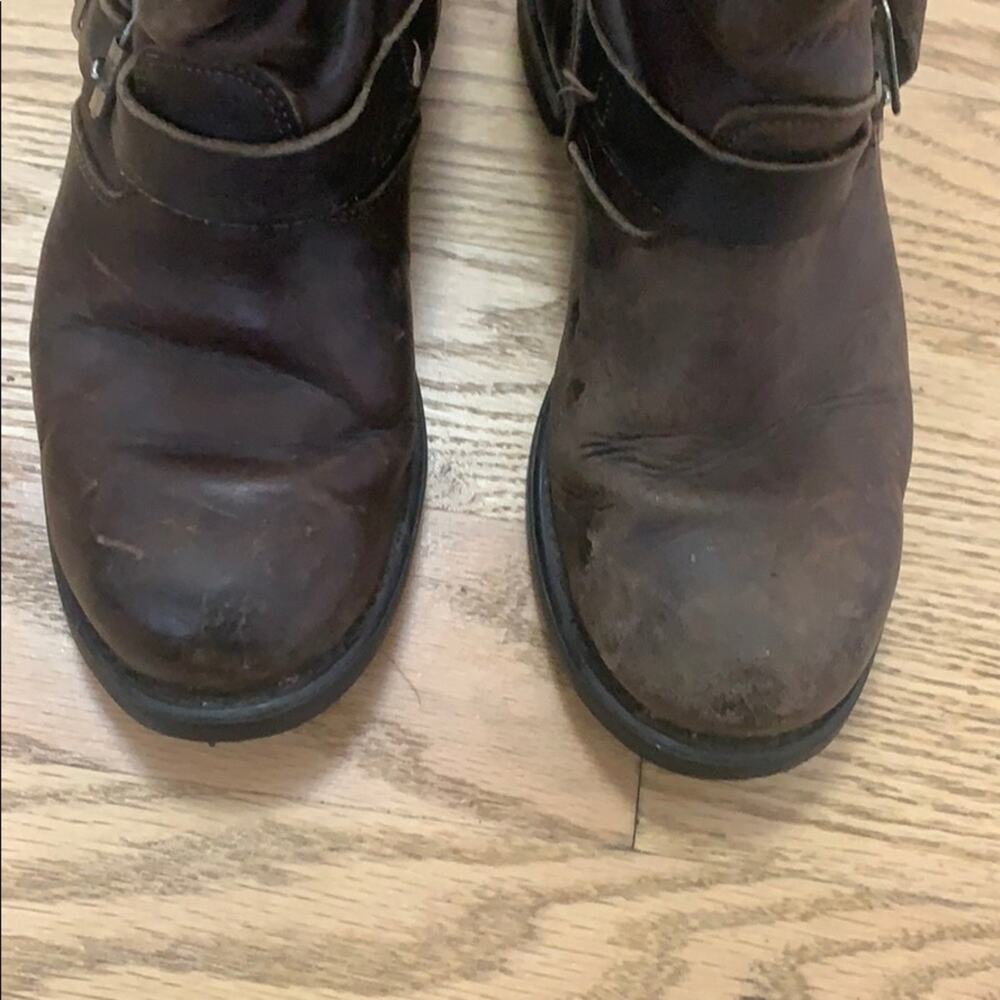 FRYE DISTRESSED BROWN LEATHER BIKER BOOTS SIZE 7M‎ - Picture 4 of 8